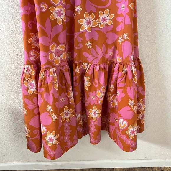 Warm Size 3 (L) Midi Floral Tiered Maxi Dress Bright Pink Lavender Orang… - Picture 4 of 12